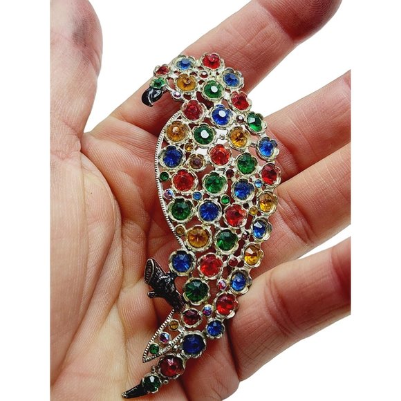 Antique Art Deco Pot Metal Glass Rhinestone Parrot Brooch (A893) - Picture 2 of 4